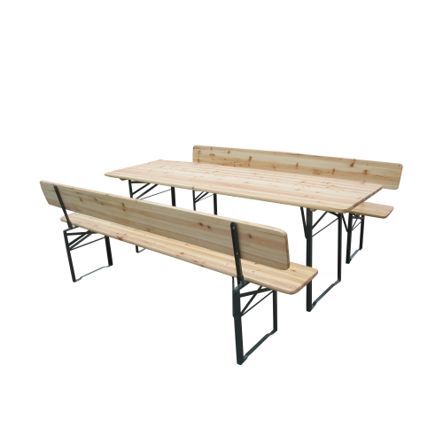 Pivska garnitura 3-djelna s naslonom, stol 220 x 70 cm, klupe 220 x 27 cm, prirodni smreka zelena
