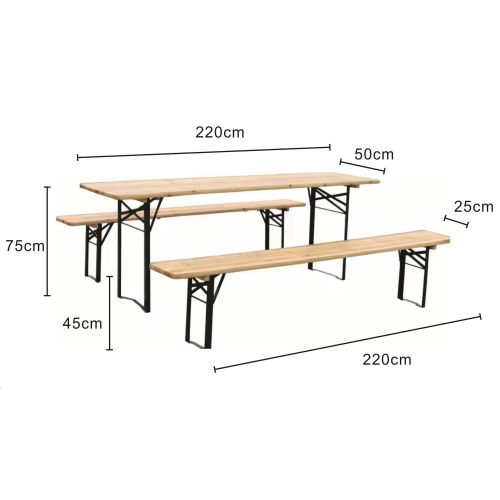 3 dijelna pivska garnitura - stol 220 x 50 cm klupe 220 x 25 cm smreka prirodna zelena