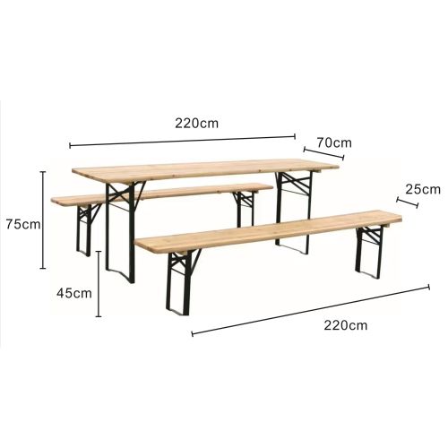 3-delna pivska garnitura - Stol 220 x 70 cm Klupice 220 x 25 cm Prirodni smreka zelena