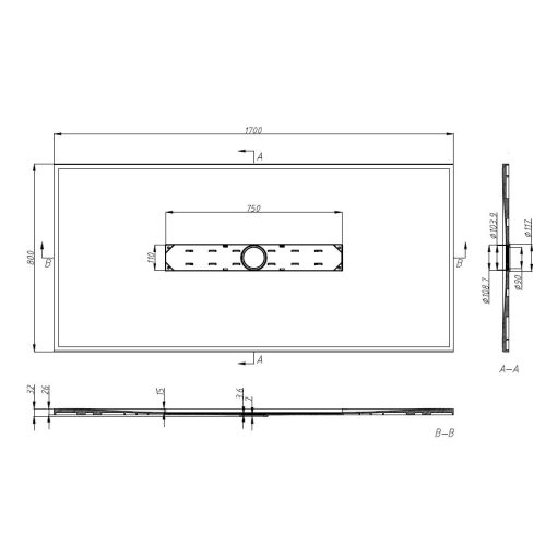 Schneidbare SMC Brausetasse 170x80cm grau