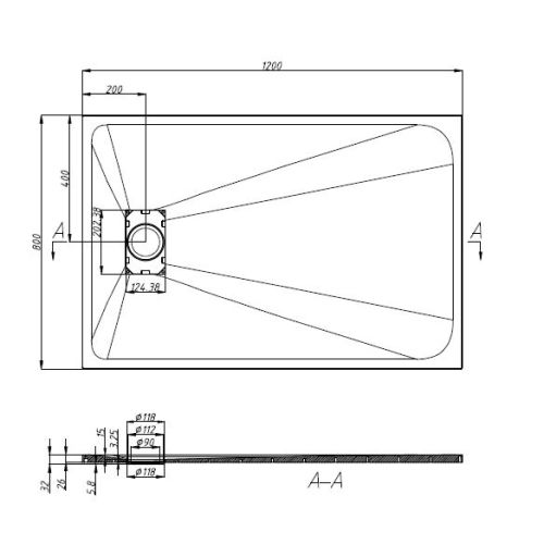 Sanotechnik - Schneidbare SMC Brausetasse 120x80cm grau