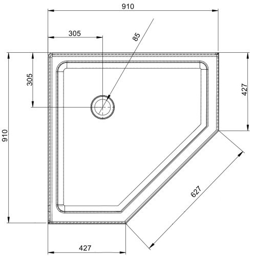 Fünfeck Brausetasse 90x90x15cm weiß