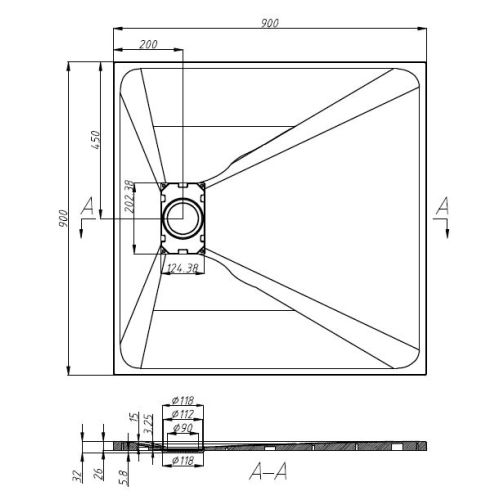Schneidbare SMC Brausetasse 90x90cm weiß