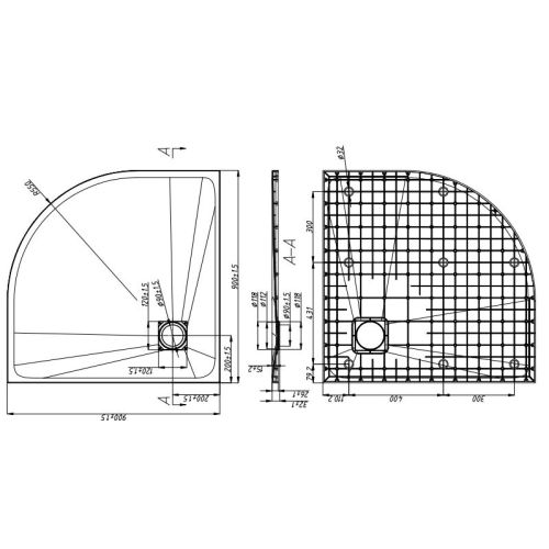 SMC okrugla tuš-kada 90x90cm siva kamen izgled