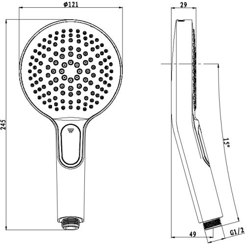 Ručna tuš mlaznica mat crna 12,1 cm 4 funkcije