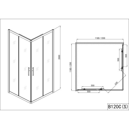 *Eckdusche Schiebet.PRO-LINE, chr.118,5-120x200