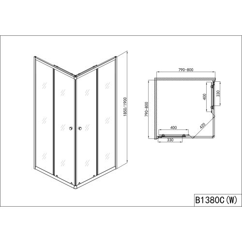 Eckeinstieg chrom 79-80x79-80x190cm
