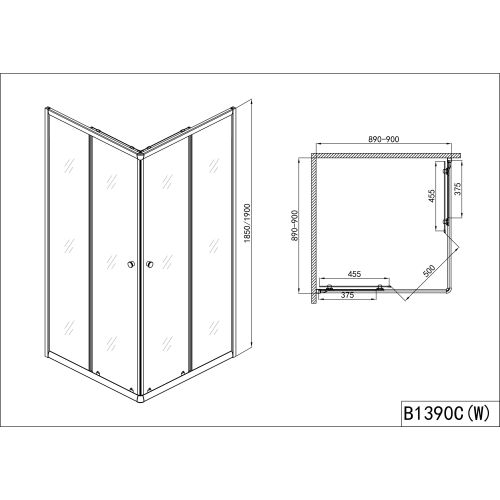Eckeinstieg chrom 89-90x89-90x190cm