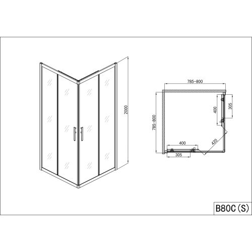 Eckdusche Schiebet.PRO-LINE, chr.78,5-80x200