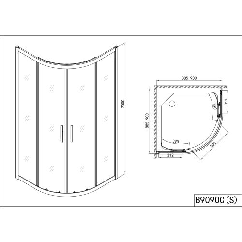 Rundduschk. PRO-LINE,chrom 88,5-90x88,5-90x200cm
