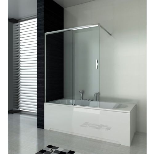 Predelna kopalniška stena z drsnimi vrati, krom 120x140cm 6mm steklo