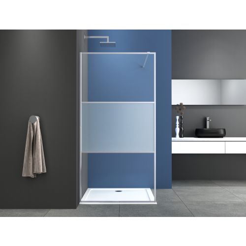 FIXGLAS 100x195cm m.3 teiligem Rahmen chrom (Mitte Mattglas)