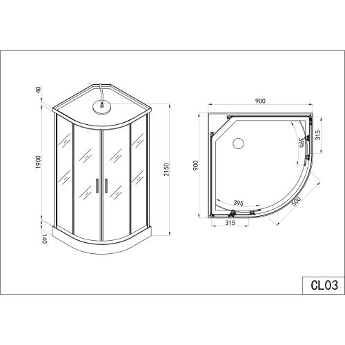 Komplettdk TANGO 90x90x215cm Quick-Line