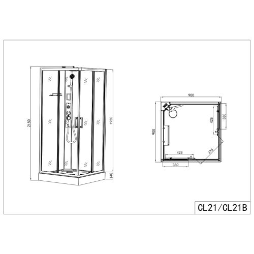 Kompletna tuš kabina MIAMI - s brzim postavljanjem 90 x 90 x 215 cm