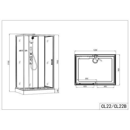 Kompletna tuš kabina BOSTON crna - s brzim montažom 90 x 120 x 215 cm