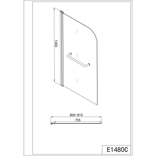 Pregradna stjena za tuš 80 x 140, profil 6mm, sigurnosno staklo, krom