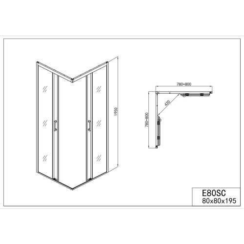 Kabinica za tuširanje s 2 klizna vrata krom 78-80x78-80x195cm Soft Close