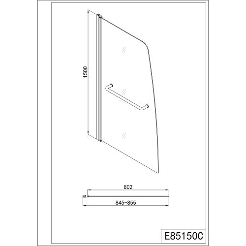 Pregradni zid za kadu 85x150cm 6mm krom