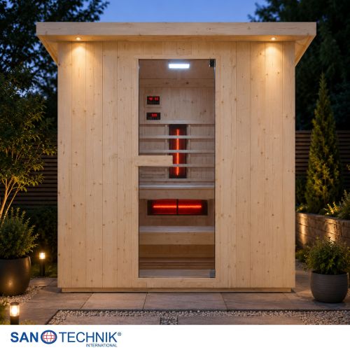 Sanotechnik - LAHTI Außensauna+Infrarotkabine für 5-6 Personen 198x181,5x202,2 cm
