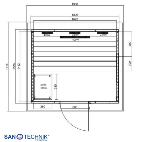 Sanotechnik - LAHTI Außensauna+Infrarotkabine für 5-6 Personen 198x181,5x202,2 cm