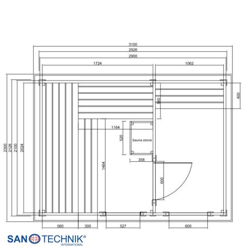 Sanotechnik - VAASA Außensauna für 4-5 Personen 310x230x219,5 cm