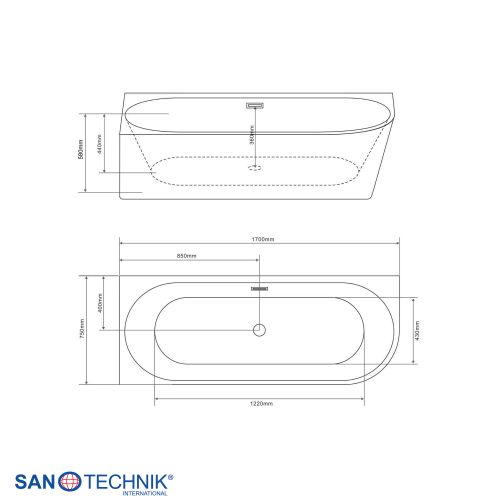 Sanotechnik - Kutna kada JAMAICA lijeva 170x75x58cm