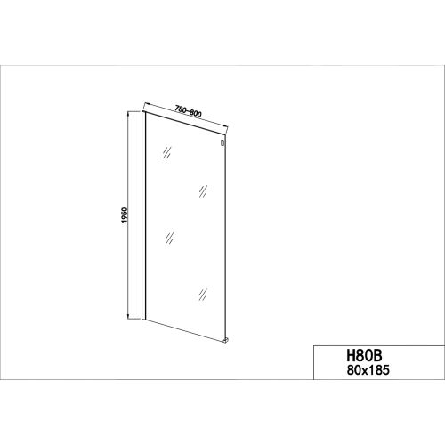 Fixglas 80cm schwarz matt 78-80x195cm