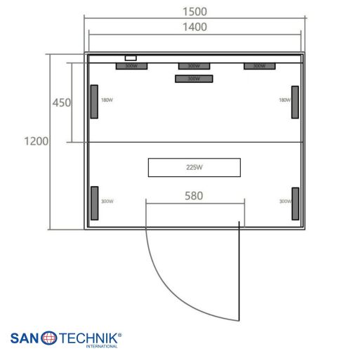 Sanotechnik - OPEN Infrarotkabine für 3 Personen 150x120x200 cm