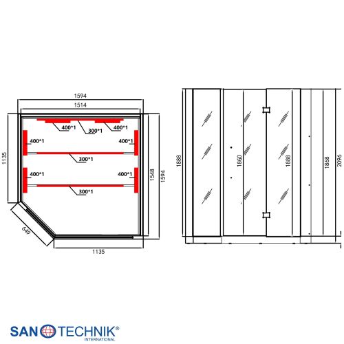 Sanotechnik - KIRUNA infrardeča kabina za 3–4 osebe 160x160x210 cm