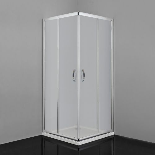 Sarokkabin két tolóajtóval, króm, matt üveggel