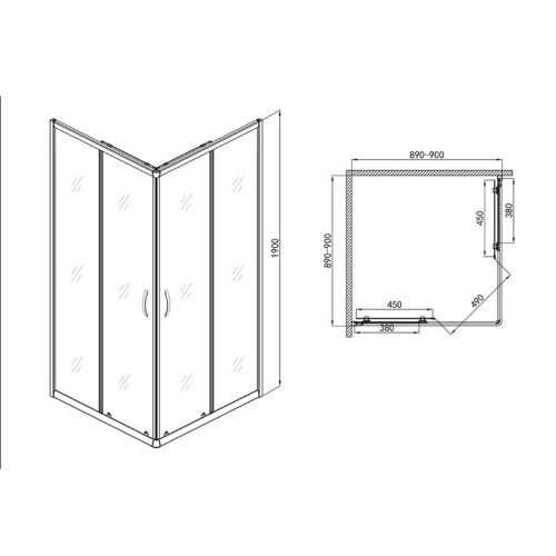 Sarokkabin két tolóajtóval, króm, matt üveggel