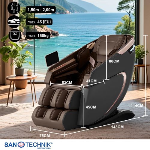 Sanotechnik - MEDORA luksuzna masažna stolica – Crna/Smeđa 75x143x114 cm