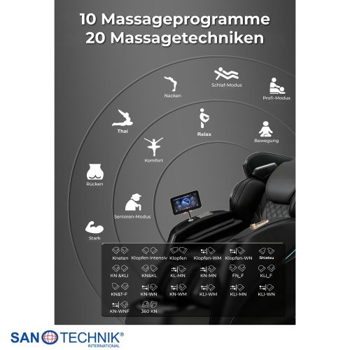 Sanotechnik - LUXORA Luksuzna masažna fotelja – Crna 76x159x115 cm