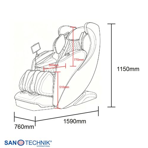 Sanotechnik - LUXORA Luksuzna masažna fotelja – Crna 76x159x115 cm