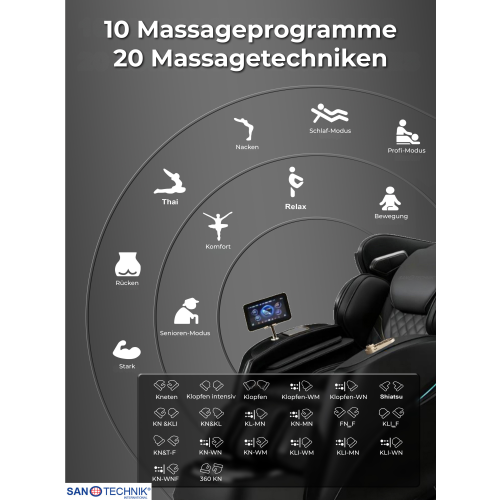 Sanotechnik - LUXORA Luksuzni masažni stol – Črn 76x159x115 cm