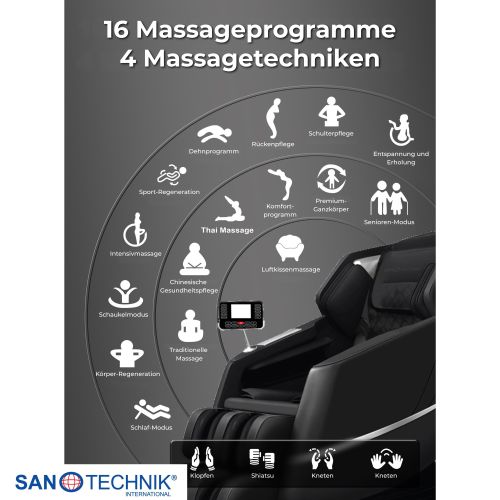 Sanotechnik - VITALORA luksuzna masažna fotelja – Crna/Srebrna 74x147x108 cm