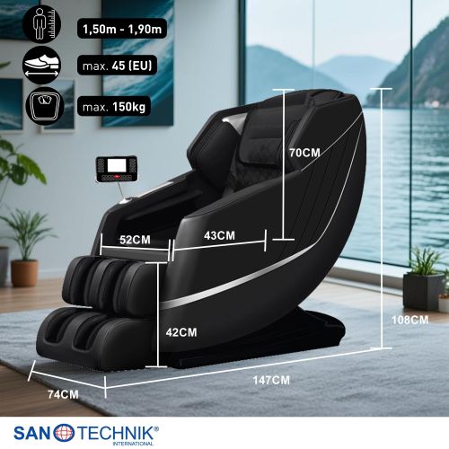 Sanotechnik - VITALORA luksuzna masažna fotelja – Crna/Srebrna 74x147x108 cm
