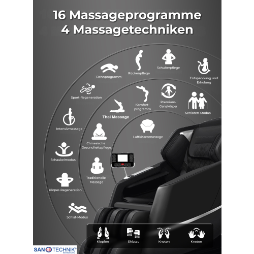 Sanotechnik - VITALORA luksuzni masažni stol – Črna/Srebrna 74x147x108 cm