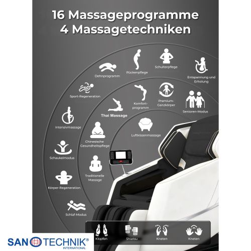 Sanotechnik - CALMORA luksuzna masažna fotelja – Bijela/crna 74x147x108 cm