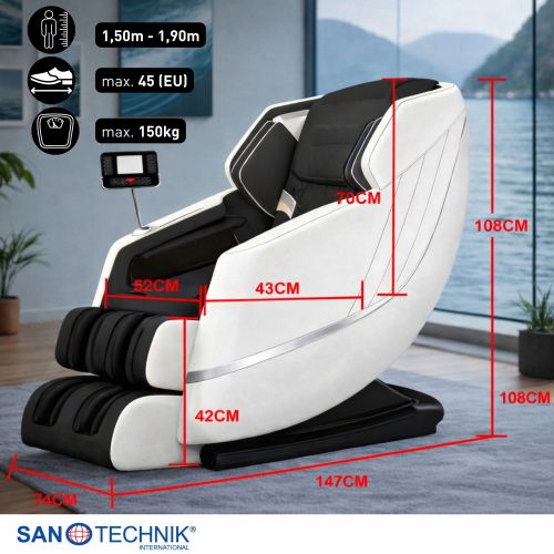 Sanotechnik - CALMORA luksuzna masažna fotelja – Bijela/crna 74x147x108 cm