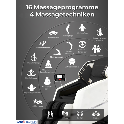 Sanotechnik - CALMORA Luksuzni masažni stol – Bela/Črna 74x147x108 cm