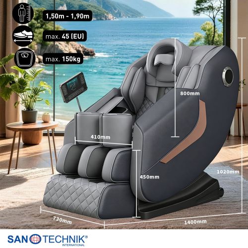 Sanotechnik - HEALORA LUKSUZNA MASAŽNA STOLICA siva 73x140x102 cm