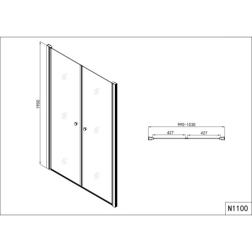 Duschtrennw.m.2 Türen chrom 99-103/195cm