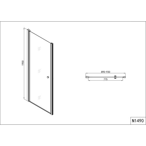 Duschtrennw.m.1 T.chr.88-91/195cm(MD90)