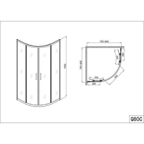 *Runddusche m.2 Schiebet. chrom 89-90x89-90x190 MIT EASY CLEAN
