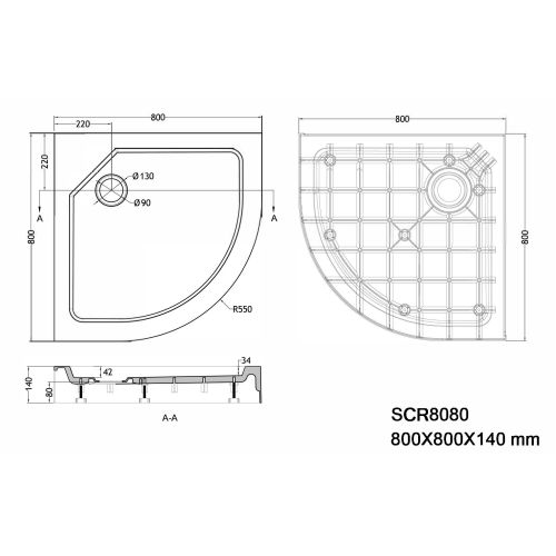 Sanotechnik - SMC tuš kad s sifonom 80x80x14cm