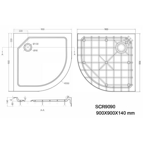 Sanotechnik - SMC 90 íves zuhanytálca, előlappal R550