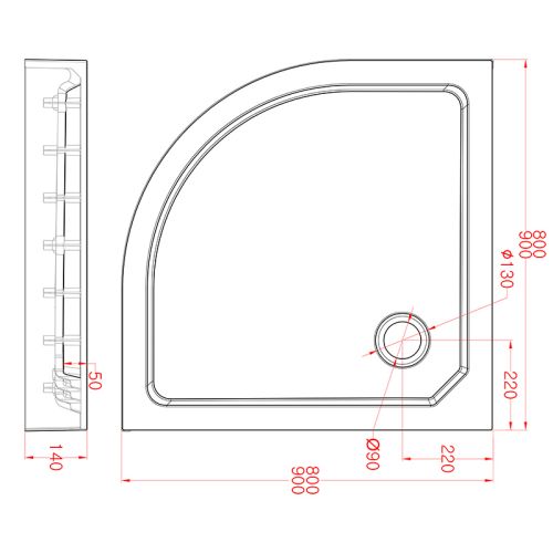 Sanotechnik - SMC tuš kad s sifonom 90x90x14cm