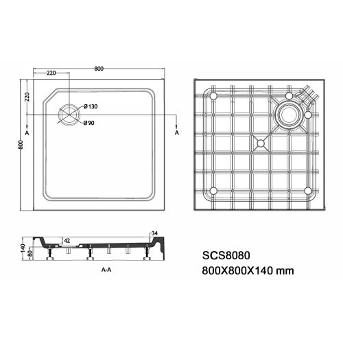 Sanotechnik - SMC tuš kad s sifonom 80x80x14cm