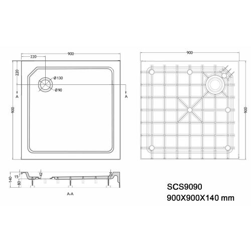 Sanotechnik - SMC 90 szögletes zuhanytálca, előlappal
